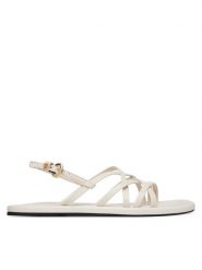 Tommy Hilfiger Sandały Flat Strappy FW0FW09220 Kremowy. Białe sandały damskie Tommy Hilfiger, bez wzorów, ze skóry, bez obcasa, na płaskiej podeszwie, bez zapięcia. Za 449.99 zł.