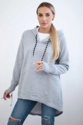 Bluza ocieplana z dłuższym tyłem i kapturem szara. Szare bluzy damskie KESI, l, bez wzorów, z bawełny, bez ramiączek. Za 297.97 zł.