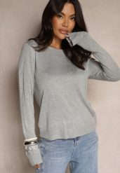 Szary Casualowy Sweter z Dzianiny z Wiskozą Isavia. Szare swetry nierozpinane damskie Renee, uniwersalny, bez wzorów, z dzianiny, casualowe, bez kołnierzyka, bez ramiączek. Za 74.99 zł.