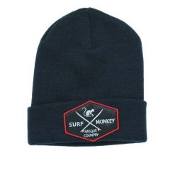 Czapka beanie – haftowane logo / organiczna / rozmiar uniwersalny (granatowy). Niebieskie czapki damskie SURF MONKEY, z aplikacjami, z bawełny. Za 119.95 zł.