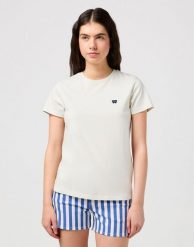 DAMSKA KOSZULKA WRANGLER REGULAR TEE VINTAGE WHITE 112350191. Białe bluzki damskie Wrangler, s, bez wzorów, vintage, bez kołnierzyka, bez ramiączek. Za 79.99 zł.