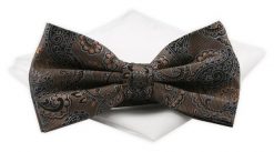 Mucha Męska z Białą Poszetką - Chattier - Brąz, Duże Paisley. Białe krawaty i muchy Chattier, bez wzorów, z poliesteru, eleganckie. Za 59.00 zł.