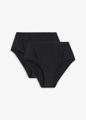 Figi bikini high waist (2 pary). Czarne bikini bonprix, bez wzorów. Za 97.99 zł.