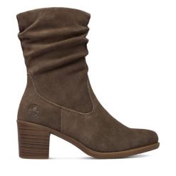 Kozaki Rieker. Szare kozaki damskie Rieker, bez wzorów, bez obcasa, na słupku, bez zapięcia. Za 439.99 zł.