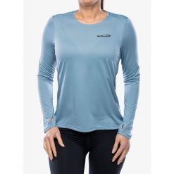 Bluza do biegania damska Inov-8 Performance Long Sleeve. Niebieskie bluzy damskie Inov-8, bez wzorów, sportowe, bez ramiączek, bez kaptura. Za 114.99 zł.