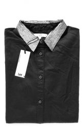 KOSZULA DAMSKA LEE PLAIN SHIRT WITH SEQ L48GBT02. Czarne koszule damskie Lee, l, z aplikacjami, bez kołnierzyka, bez ramiączek. W wyprzedaży za 59.99 zł.