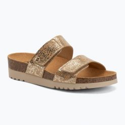Klapki damskie Scholl Lusaka 2.0 Med. Brązowe klapki damskie Scholl, bez wzorów, z materiału, eleganckie, bez obcasa, bez zapięcia. Za 289.99 zł.