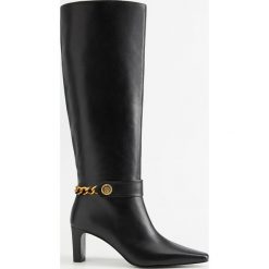 Mango - Kozaki skórzane Lele. Czarne kozaki damskie Mango, bez wzorów, z materiału, bez obcasa, na obcasie, bez zapięcia. Za 549.90 zł.