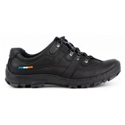 Olivier Skórzane buty trekkingowe męskie 213GT czarne. Czarne trekkingi męskie ze skóry, bez zapięcia. Za 319.69 zł.