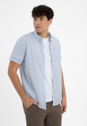 Koszula w kratkę, Regular Fit, C-AVENO. Niebieskie koszule męskie Volcano, na lato, m, bez wzorów, z jeansu, biznesowe, bez kołnierzyka, bez ramiączek. Za 129.99 zł.