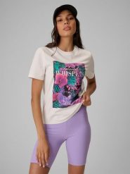 4F T-shirt relaxed z nadrukiem damski - biały L. Białe t-shirty damskie 4F, l, bez wzorów, z bawełny, wakacyjne, bez kołnierzyka, bez ramiączek. Za 69.99 zł.