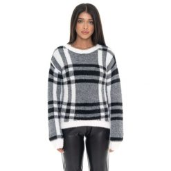 Bluza Leone 1947 Glam Winter Damen Karo Rundhalspullover z Logo-Etikett. Czarne bluzy damskie LEONE 1947 APPAREL, bez wzorów, z poliesteru, sportowe, bez ramiączek, bez kaptura. W wyprzedaży za 206.29 zł.