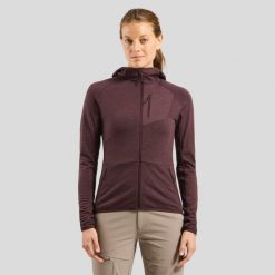 Bluza damska z kapturem Odlo Ascent Mid Layer Hoody Full Zip. Brązowe bluzy damskie ODLO, xl, bez wzorów, bez ramiączek, z kapturem. Za 528.99 zł.