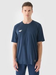 4F T-shirt treningowy szybkoschnący męski - granatowy M. Niebieskie koszulki sportowe męskie 4F, m, bez wzorów, z dzianiny, bez ramiączek, na fitness i siłownię. W wyprzedaży za 89.99 zł.