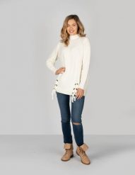 Trussardi Jeans Sweter | 56M00149 0F000210 | Kobieta | Beżowy. Brązowe swetry nierozpinane damskie TRUSSARDI, m, bez wzorów, z elastanu, bez kołnierzyka, bez ramiączek. W wyprzedaży za 389.00 zł.