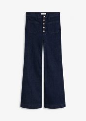 Dżinsy z rozszerzanymi nogawkami, high waist. Niebieskie jeansy damskie bonprix, bez wzorów, z jeansu, z podwyższonym stanem. Za 159.99 zł.