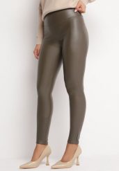 Ciemnozielone Ocieplane Legginsy z Ekoskóry Tiswal. Zielone legginsy damskie Born2be, bez wzorów, z jeansu. Za 44.99 zł.