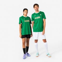 Koszulka piłkarska dla kibiców Algieria 2026. Białe bluzki damskie KIPSTA, xl, bez wzorów, z materiału, sportowe, bez kołnierzyka, bez ramiączek. Za 44.99 zł.