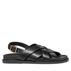 Sandały Geox. Czarne sandały damskie Geox, bez wzorów, bez obcasa, na płaskiej podeszwie, bez zapięcia. Za 469.99 zł.