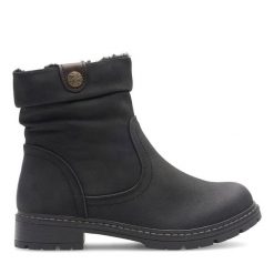 Botki Clara Barson. Czarne botki damskie Clara Barson, bez wzorów, bez obcasa, na płaskiej podeszwie, bez zapięcia. Za 159.99 zł.