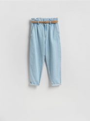 Jeansy paperbag - niebieski. Niebieskie jeansy damskie Reserved, bez wzorów, z bawełny. Za 139.99 zł.