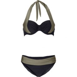 Bikini na fiszbinach bonprix czarno-jasnooliwkowy. Czarne bikini bonprix, bez wzorów. Za 48.99 zł.