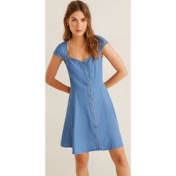 Mango - Sukienka Angel. Niebieskie sukienki damskie Mango, na co dzień, l, bez wzorów, z denimu, casualowe, bez kołnierzyka, bez ramiączek, mini, dopasowane. W wyprzedaży za 99.90 zł.