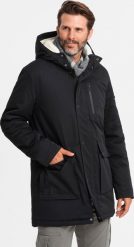 Kurtka męska Ombre Długa kurtka męska parka z kożuszkiem czarna V4 OM-JALJ-0181 L. Czarne kurtki męskie Ombre, l, bez wzorów, bez kaptura. Za 459.99 zł.