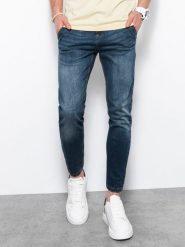 Spodnie męskie jeansowe SLIM FIT - niebieskie V2 - Rozmiar: M. Niebieskie eleganckie spodnie męskie Ombre Clothing, bez wzorów, z bawełny, klasyczne. W wyprzedaży za 69.99 zł.