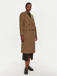 Tommy Hilfiger Płaszcz wełniany WW0WW42621 Khaki Regular Fit. Brązowe płaszcze damskie Tommy Hilfiger, na zimę, bez wzorów, z syntetyku, bez kołnierzyka, bez kaptura. Za 949.99 zł.