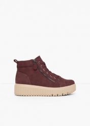 Sneakersy Jana z wysoką cholewką, na platformie. Czerwone obuwie sportowe damskie bonprix, bez wzorów, bez zapięcia. Za 279.99 zł.