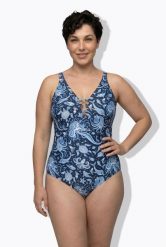 Damskie Strój kąpielowy syrenki miękkie miseczki miękkie miseczki. Niebieskie stroje kąpielowe damskie Ulla Popken, plus size, bez wzorów, z elastanu. Za 191.99 zł.