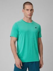 4F Koszulka treningowa regular szybkoschnąca męska - turkusowa 3XL. Niebieskie koszulki sportowe męskie 4F, m, bez wzorów, ze skóry, bez ramiączek, na fitness i siłownię. Za 79.99 zł.