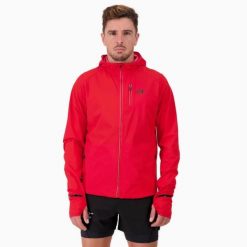 Kurtka przeciwwiatrowa wodoodporna Męska Bieganie MID-ULTRA WINDBREAKER. Czerwone kurtki męskie BODYCROSS, na zimę, m, bez wzorów, sportowe, bez kaptura. Za 640.99 zł.