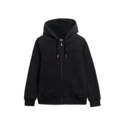 Damska bluza z kapturem zapinana na zamek Superdry Borg. Czarne koszulki sportowe damskie Superdry, bez wzorów, z wełny, bez ramiączek. Za 415.15 zł.