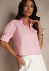 Różowa Koszula z Bawełny z Bufiastymi Rękawami Silanira. Czerwone koszule damskie Renee, l, bez wzorów, z bawełny, eleganckie, bez kołnierzyka, bez ramiączek. Za 74.99 zł.