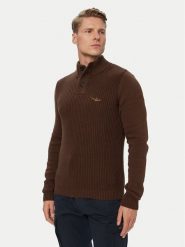 Aeronautica Militare Sweter 262MA1572UL00409 Brązowy Regular Fit. Brązowe swetry męskie Aeronautica Militare, m, bez wzorów, z bawełny, bez kołnierzyka, bez ramiączek. Za 664.99 zł.