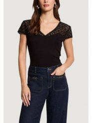 Morgan Bluzka 251-DFLO Czarny Slim Fit. Czarne bluzki damskie Morgan, xl, bez wzorów, z wiskozy, bez kołnierzyka, bez ramiączek. Za 159.99 zł.