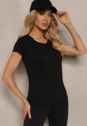 Czarny Casualowy T-shirt z Bawełny Zeiasha. Czarne t-shirty damskie Renee, m, bez wzorów, z bawełny, eleganckie, bez kołnierzyka, bez ramiączek. Za 24.99 zł.