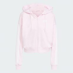 Bluza z kapturem Essentials 3-Stripes French Terry Full-Zip. Białe bluzy damskie Adidas, s, bez wzorów, z materiału, bez ramiączek, z kapturem. Za 259.00 zł.