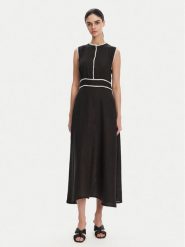 ICONA Sukienka letnia RP5LE007 Czarny Regular Fit. Czarne sukienki damskie ICONA, na lato, bez wzorów, ze lnu, bez kołnierzyka, bez ramiączek. Za 619.99 zł.