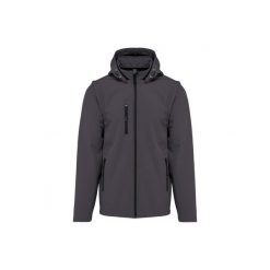 Kurtka 3-warstwowa z kapturem i odpinanymi rękawami Kariban Softshell. Szare kurtki męskie KARIBAN, m, bez wzorów, z elastanu, z kapturem. Za 301.50 zł.
