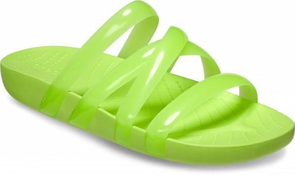 Klapki Dla Dorosłych Crocs Splash Glossy Strappy. Zielone klapki damskie Crocs, bez wzorów, z materiału, bez zapięcia. Za 119.99 zł.