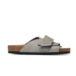 Klapki męskie Birkenstock Kyoto. Szare klapki męskie Birkenstock, bez wzorów, z materiału, bez zapięcia. W wyprzedaży za 619.00 zł.