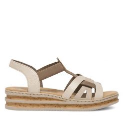 Sandały Rieker. Brązowe sandały damskie Rieker, bez wzorów, bez obcasa, na koturnie, bez zapięcia. Za 289.99 zł.