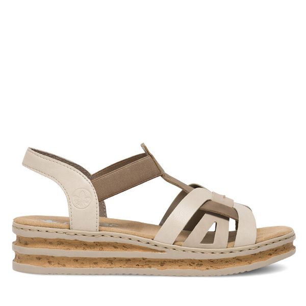 Sandały Rieker. Brązowe sandały damskie Rieker, bez wzorów, bez obcasa, na koturnie, bez zapięcia. Za 289.99 zł.