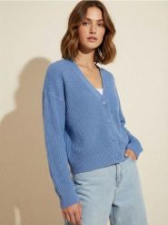 Kardigan basic - niebieski. Niebieskie kardigany damskie Sinsay, l, bez wzorów, bez kołnierzyka. Za 39.99 zł.