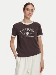 Guess T-Shirt V6YI18 K4320 Brązowy Regular Fit. Brązowe t-shirty damskie Guess, xl, z aplikacjami, z bawełny, bez kołnierzyka, bez ramiączek. Za 194.99 zł.