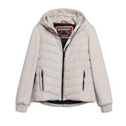 Damska kurtka z kapturem Superdry Storm Hybrid. Brązowe koszulki sportowe damskie Superdry, bez wzorów, z puchu, bez ramiączek. Za 514.30 zł.