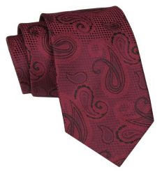 Klasyczny Krawat Męski - ALTIES - Ciemna Czerwień, Paisley. Czerwone krawaty i muchy Alties, bez wzorów, z tkaniny, eleganckie. Za 49.00 zł.